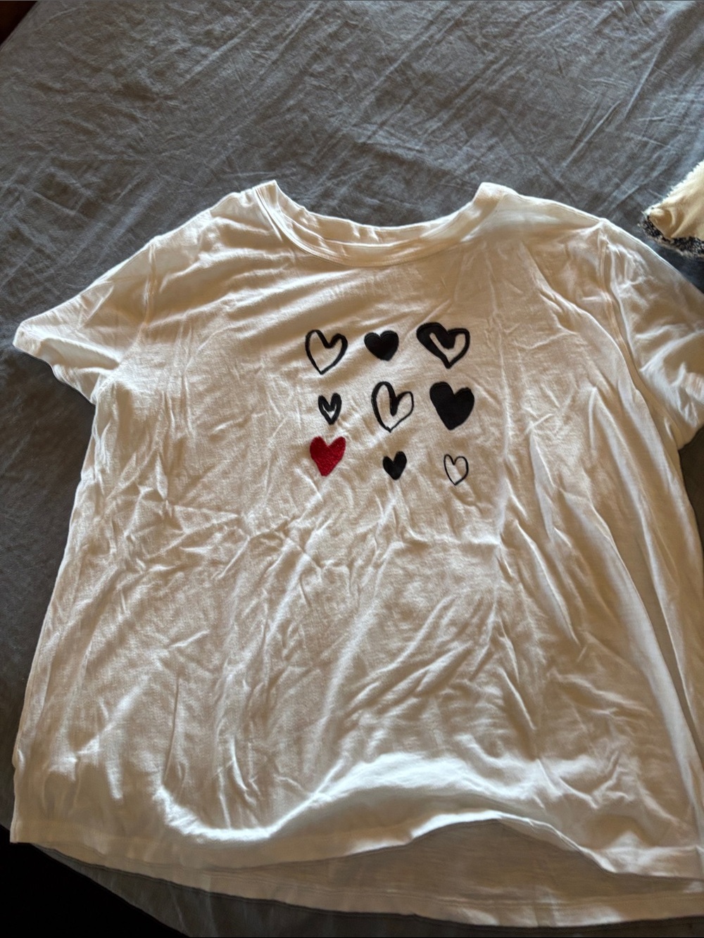 LOFT White Short Sleeve Tee with Black and Red Heart Prints